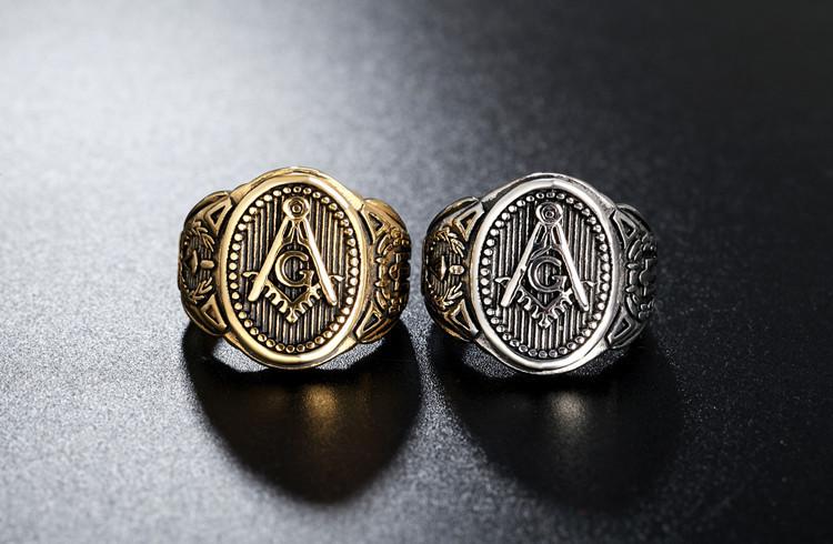 Gold Freemasonry Member Men's Titanium Steel Ring