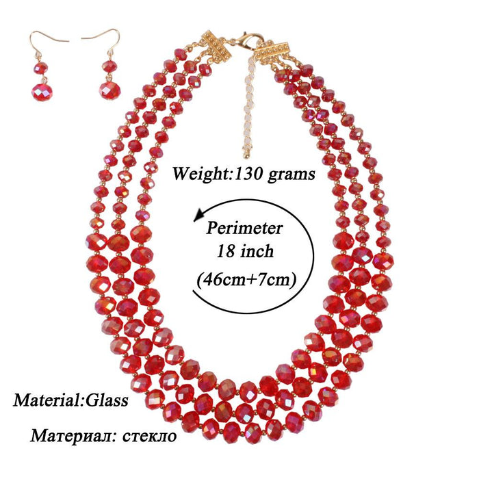 Women's jewelry retro multi-layer exaggerated Glass Crystal Necklace