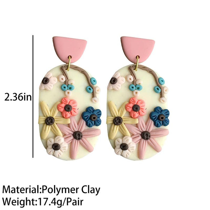 Polymerized Clay Soft Pottery Exquisite Carved Earrings Flower Texture Handmade Earrings Geometric Simplicity