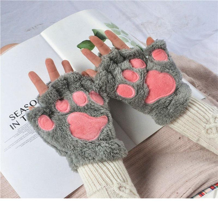 Women Cartoon Gloves Student Winter Fingerless Warmth Padded Gloves