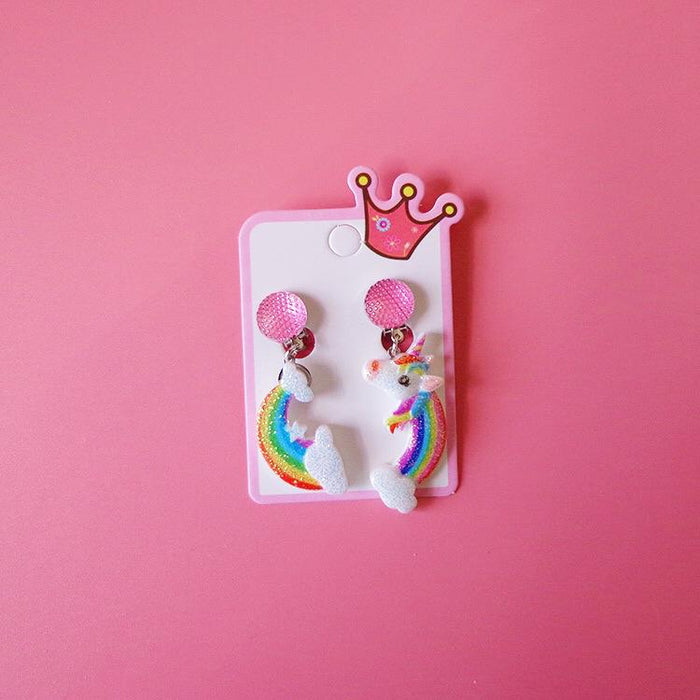 Children's Earrings Earclip Pendant Unicorn Cartoon Jewelry