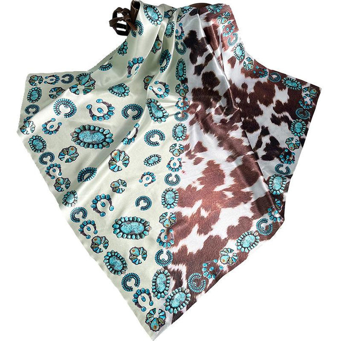 Women's 90cm Square Scarf Western Style Vintage Printed Cow Pattern Scarf