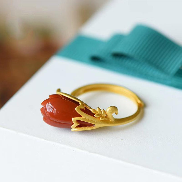 Imitation Agate Magnolia Temperament Women's Opening Gold Ring