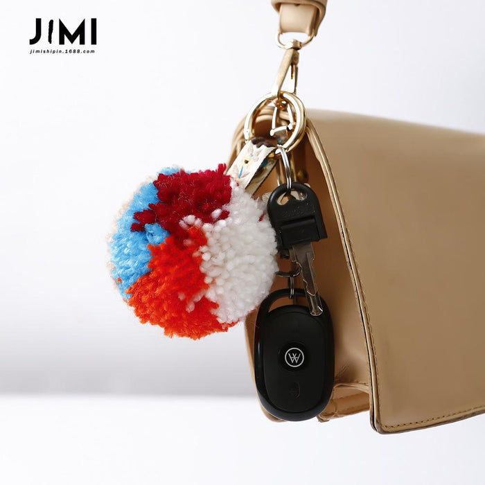 Hand Braided Boho Colored Pom Pom Keychain