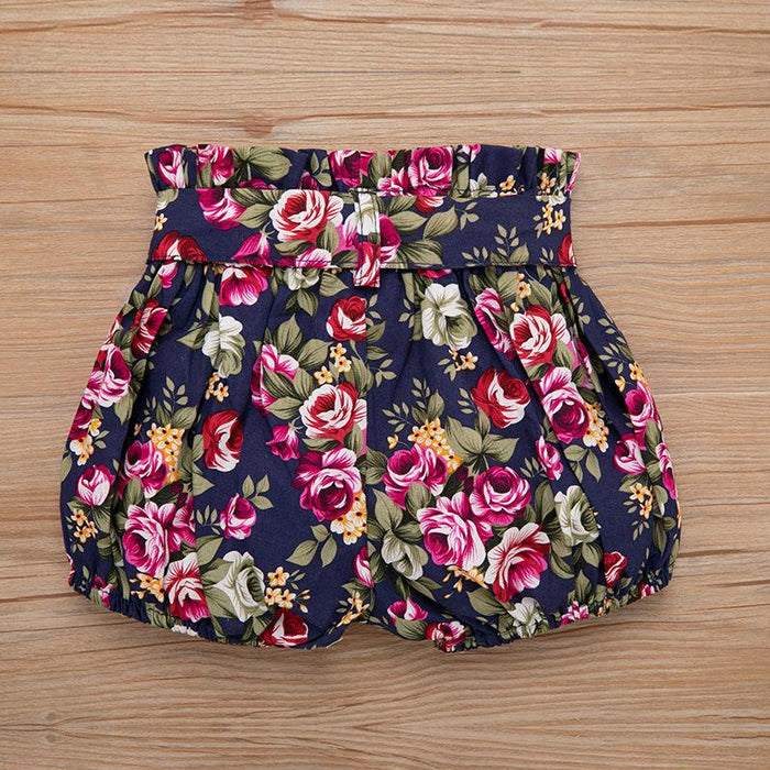 Burgundy triangle Khaki flower broken flower shorts