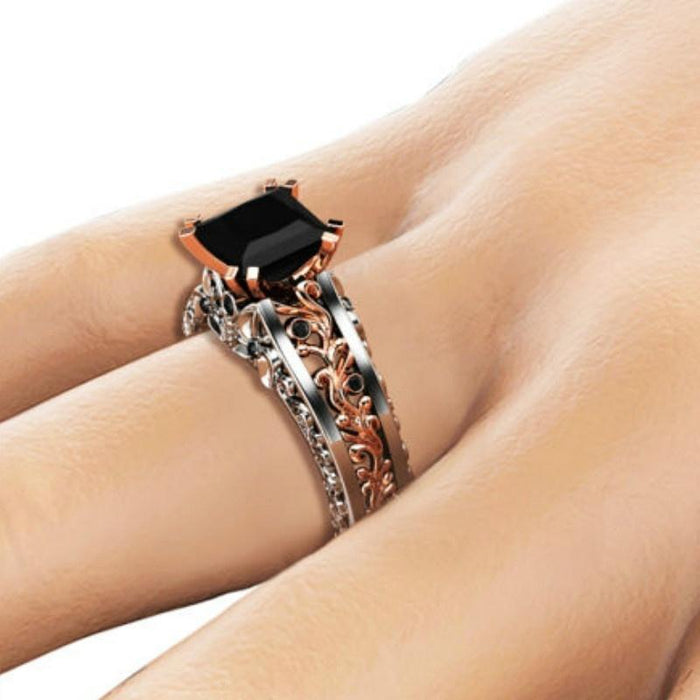 Princess Black / White Zircon Ring Jewelry