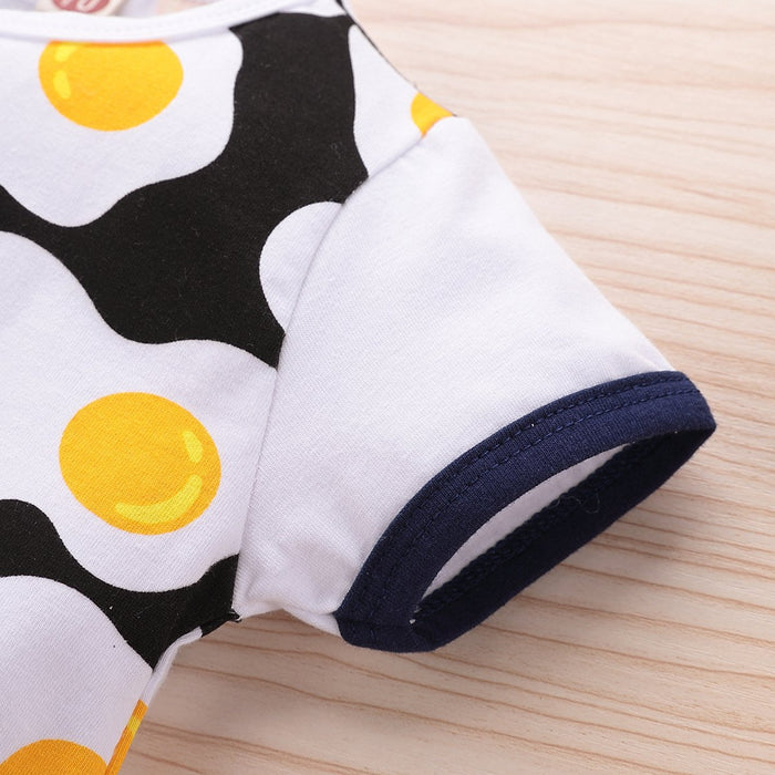 Cute over printed poached egg short sleeve outfit
