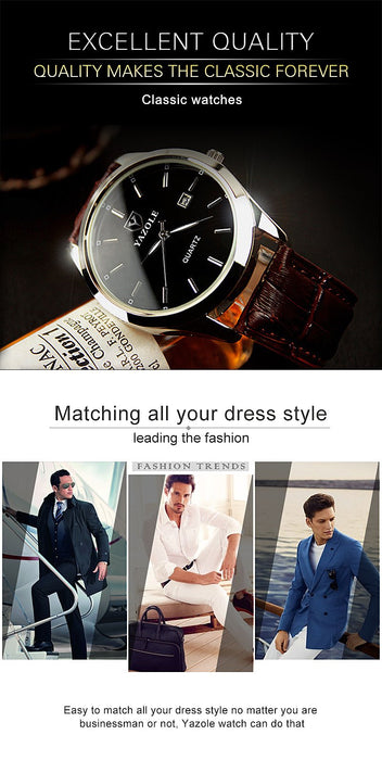 Yazole Watch Men Calendar Fashionable Blu-ray Male Quartz Watch