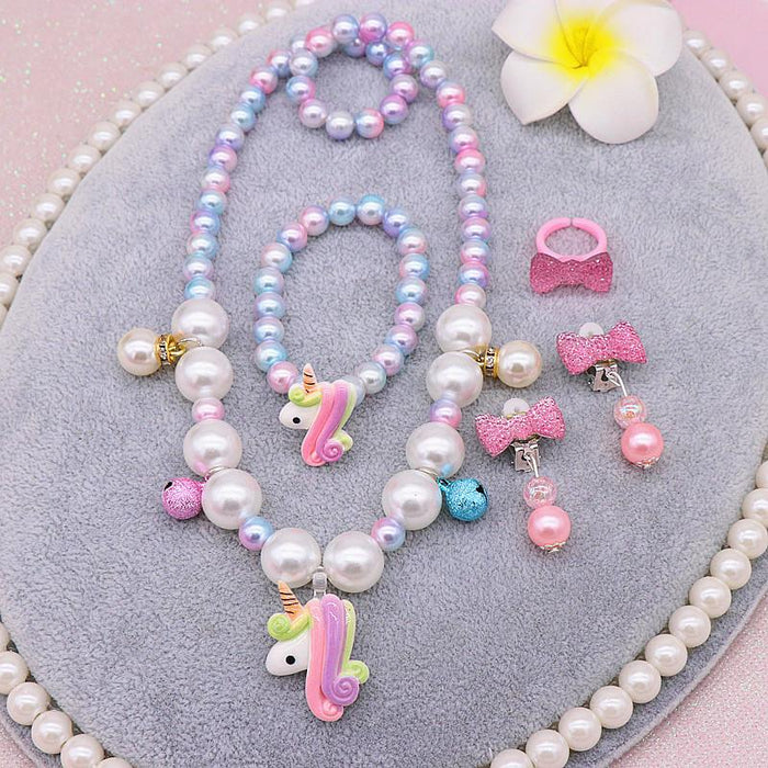 Children's Necklace Bracelet Set Imitation Pearl Necklace Unicorn Set