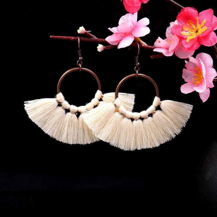Women's Bohemian Handmade Fan-shaped Tassel Earrings