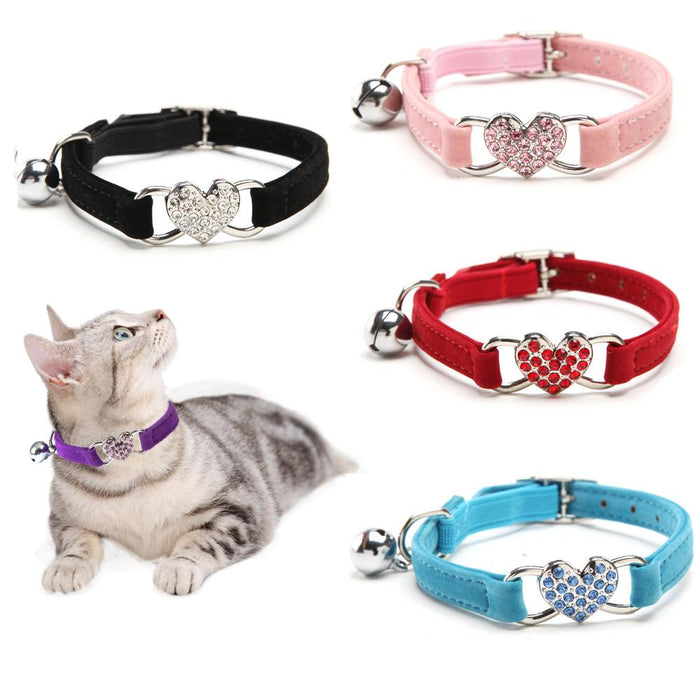 Heart Charm and Bell Cat Collar Safety Elastic Adjustable