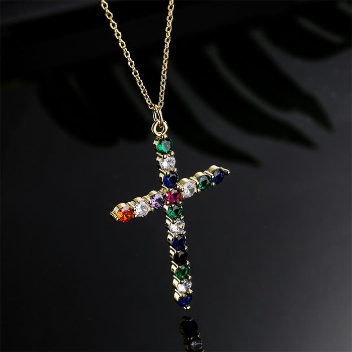 Hip Hop Wind Cross Pendant Zircon Religious Necklace