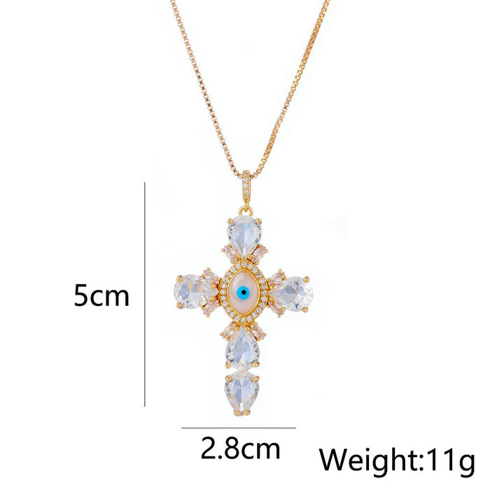 New Cross Pendant Gold Color Zircon Necklace