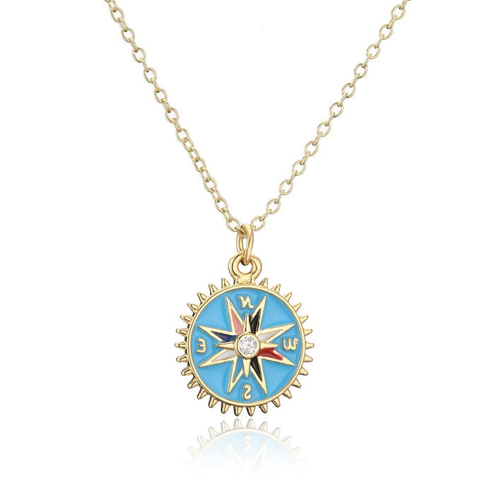Personalized Oil Dripping Compass Pendant Gold Fashion Necklace
