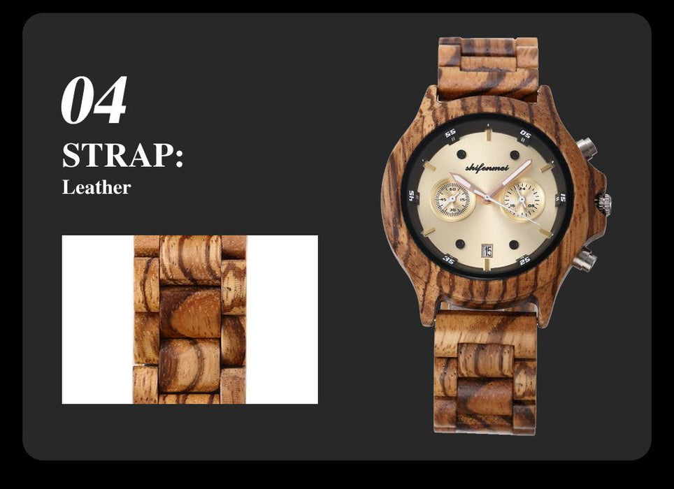 Classic Double Eye Wooden Business Quartz Watch
