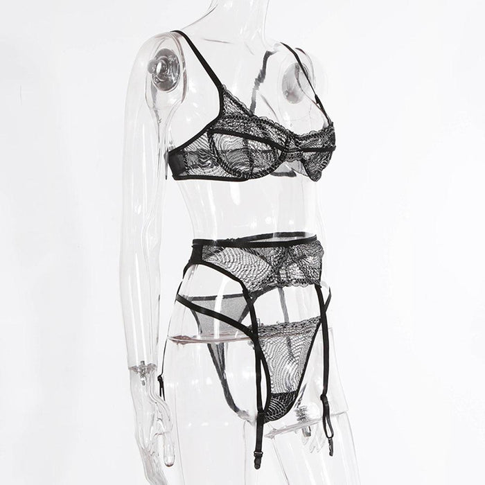 Sexy Lace Lingerie Embroidered Underwear Three Piece Set