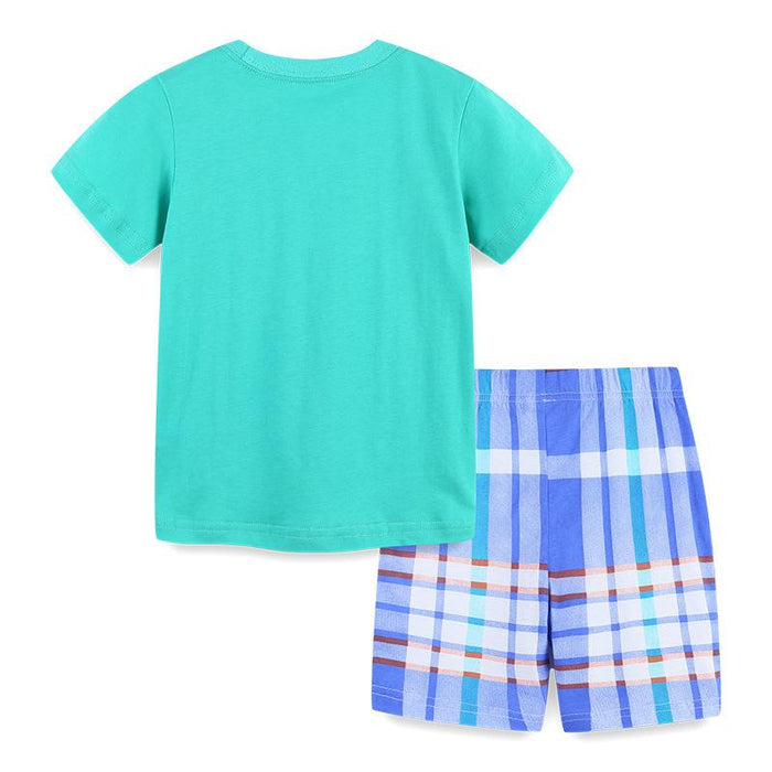 Knitted cotton boys' short sleeve two piece cartoon round neck children's set