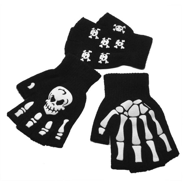 New Punk Unisex Halloween Skeleton Skull Half Finger Gloves