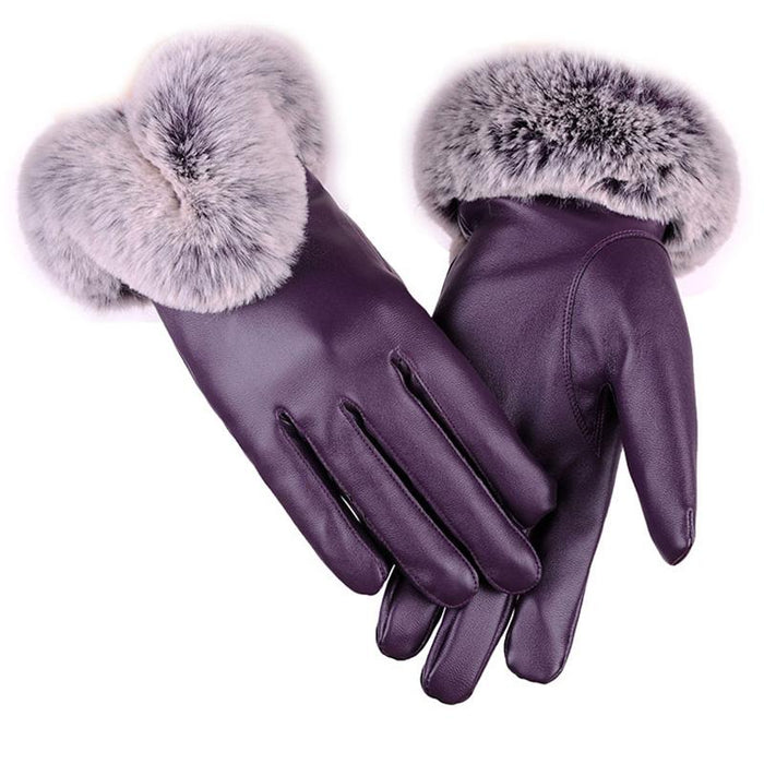 Women Winter Faux Rabbit Leather Gloves