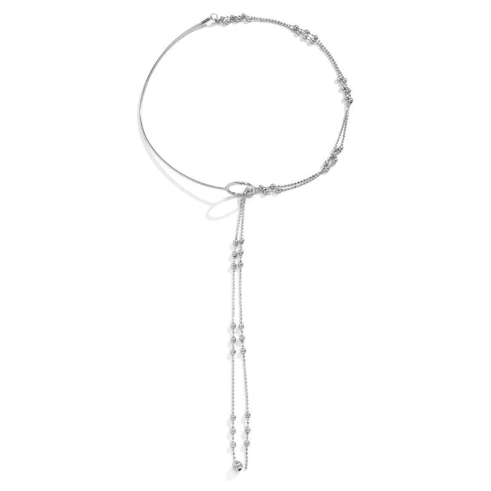 Temperament Long Y-shaped Double-layer Tassel Splicing Adjustable Necklace