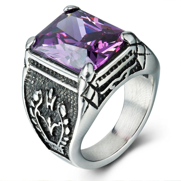 Fashon Jewelry Purple Zircon Anqutie Silver Color Rings