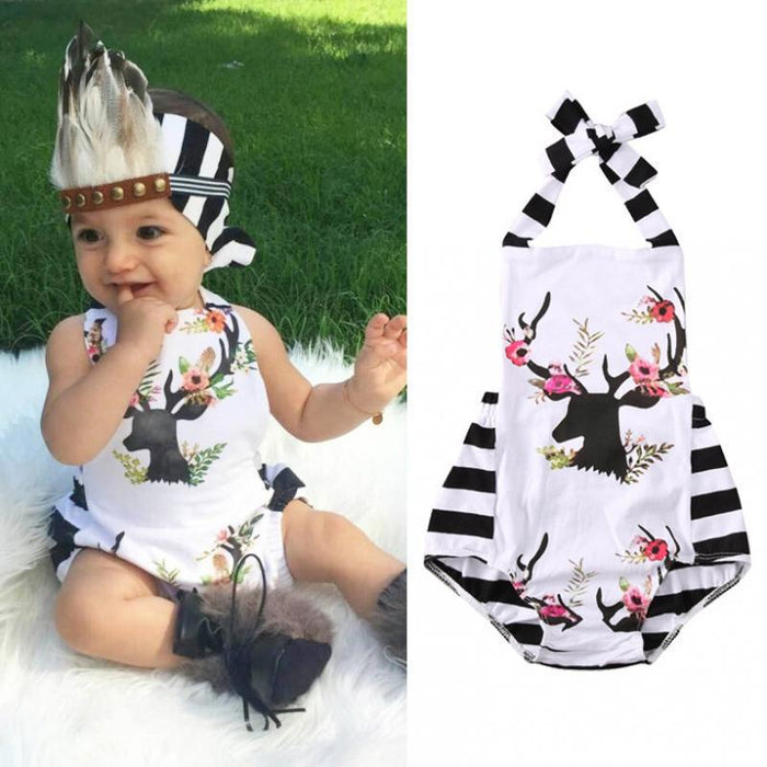 Cute fawn stripe hanging neck suspender ha Yi one-piece clothes