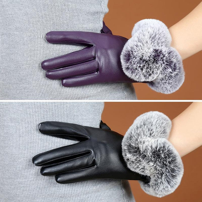 Women Winter Faux Rabbit Leather Gloves