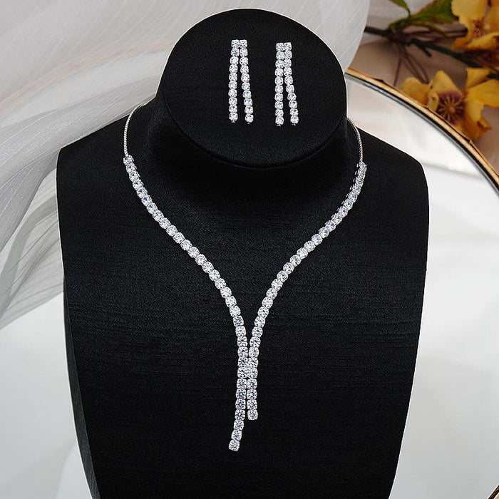 New Female Jewelry Zircon Necklace Earrings Set