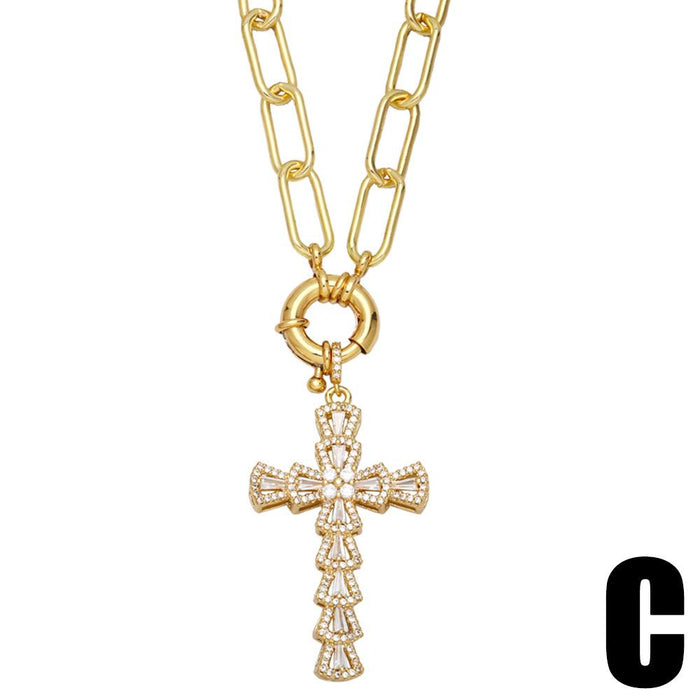 Personality Exaggerated Zircon Inlaid Cross Pendant Necklace