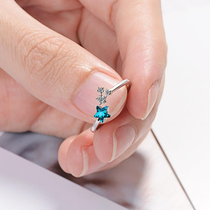 Small Fresh Galaxy Pentagram Open Ring