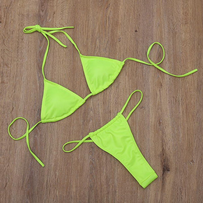 Sexy Pu Bandage Triangle Split Bikini