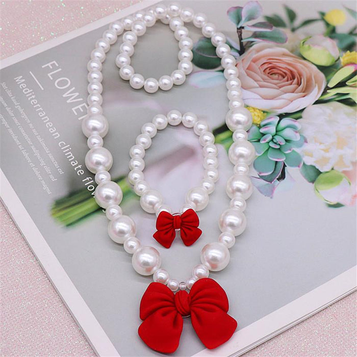 Children's Necklace Set Lovely Bow Pearl Necklace