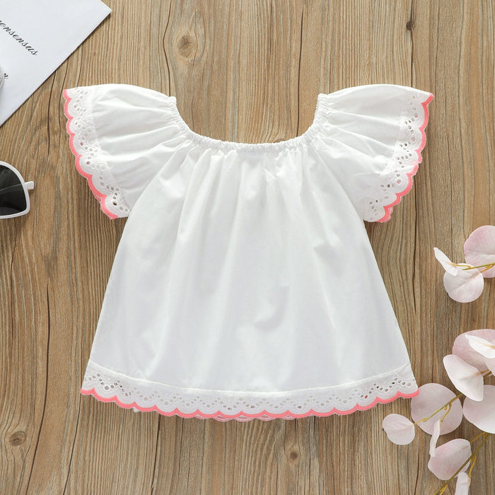Solid colour lace small fly sleeve loose baby girl's doll shirt