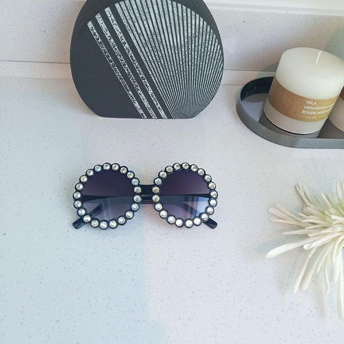 Children's Round Frame Color Rhinestone Sunglasses