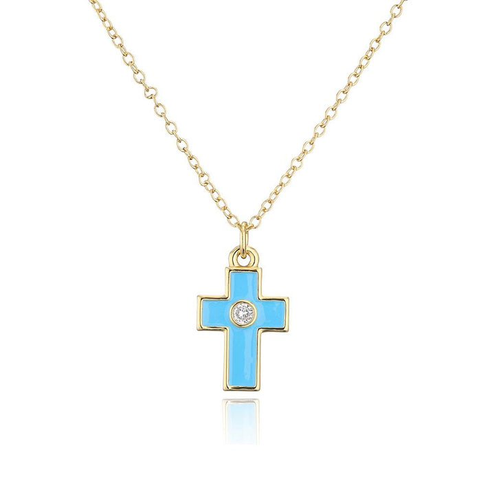 Personality Fashion Drip Oil Cross Pendant Gold Color Necklace