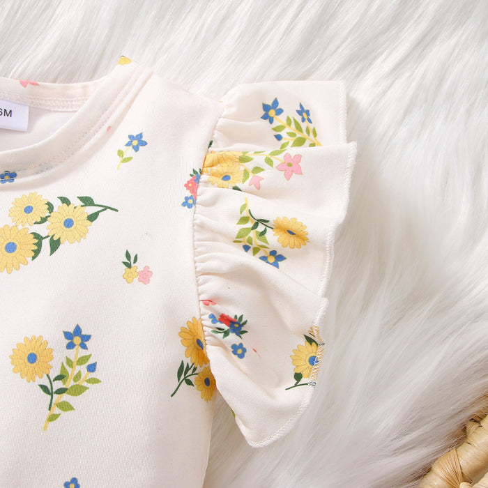 Small broken flower full printing fly sleeve ha Yi asshole pants calf socks four piece children's suit