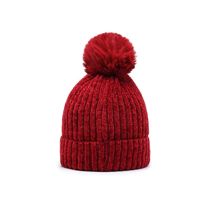 Winter Hats for Woman Thicker Beanies Chenille Ball Knitted Cap