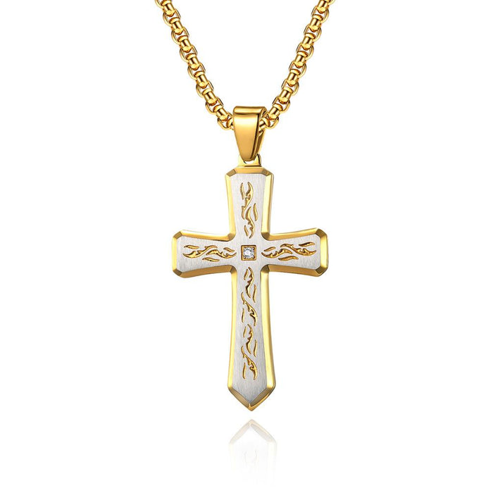 Creative Bevel Titanium Steel Cross Pendant Necklace Jewelry