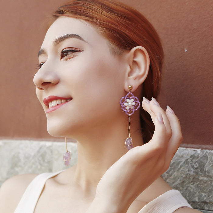 2022 New Handmade Woven Flower Crystal Earrings