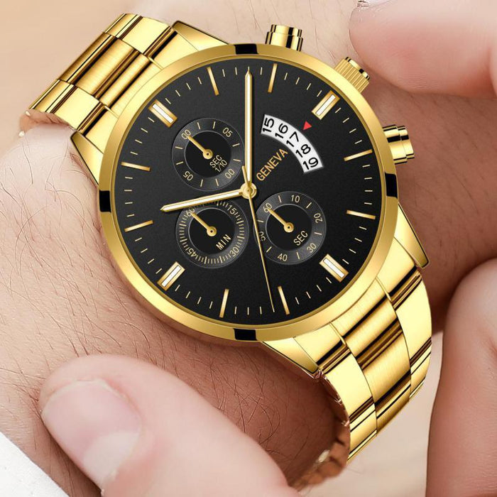 Men Luxury Golden Steel Metal Casual Calendar Quartz Wristwatches