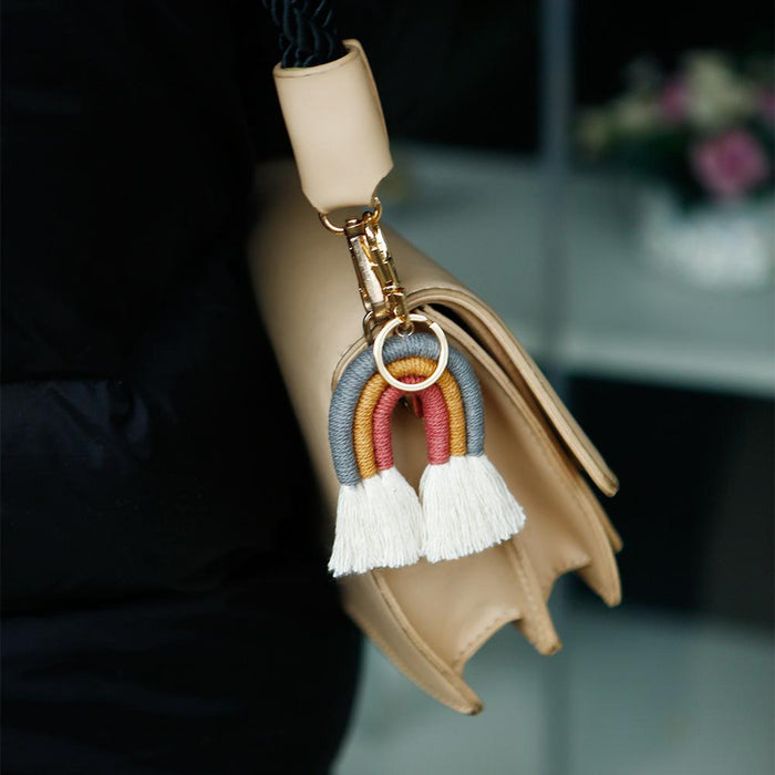 Bohemian Tassel Bag Pendant Hand Woven Rainbow Keychains