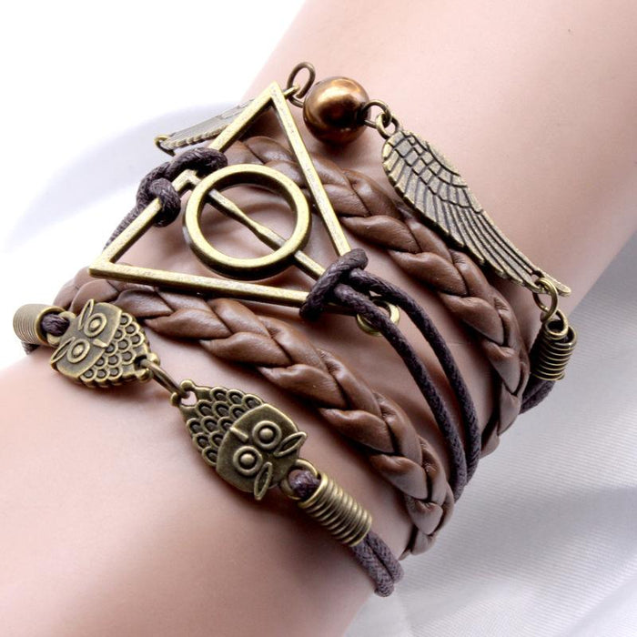 60Pcs Vintage Owl Wings Leather Rope Bracelet