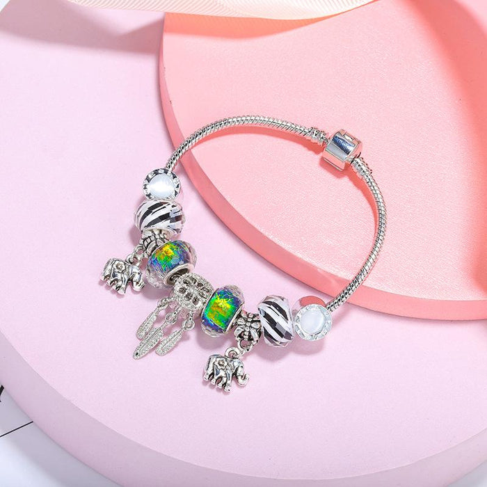 Grassland striped beads catching dream Elephant Pendant Bracelet