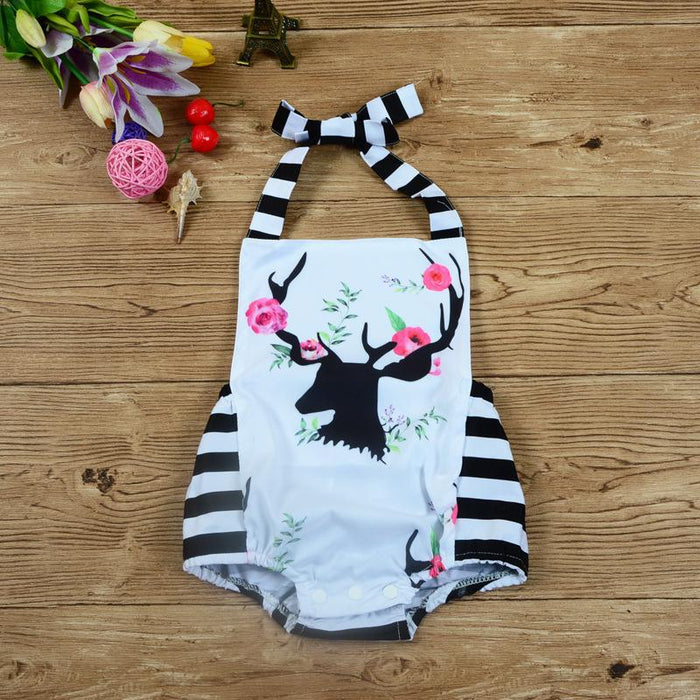 Cute fawn stripe hanging neck suspender ha Yi one-piece clothes
