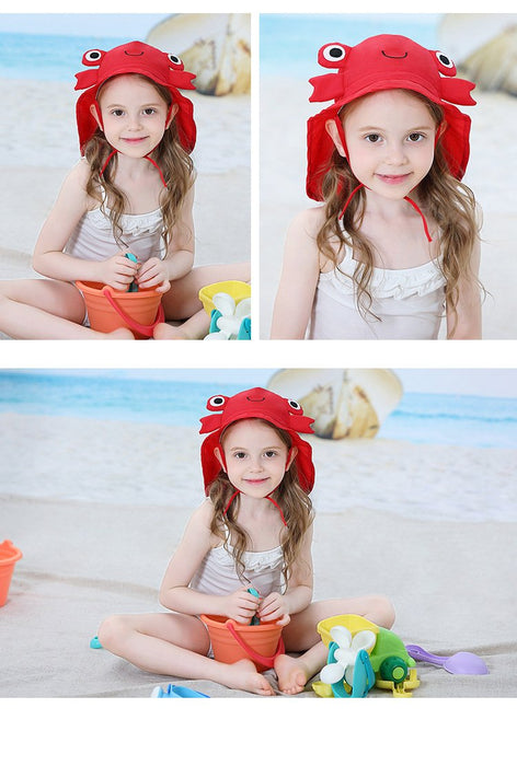 Cartoon Red Crab Outdoor Sunscreen Thin Children's Shawl Hat