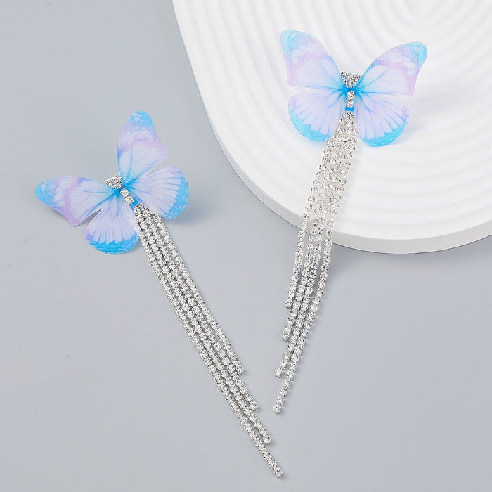Boho Women Claw Chain Tassel Butterfly Earrings