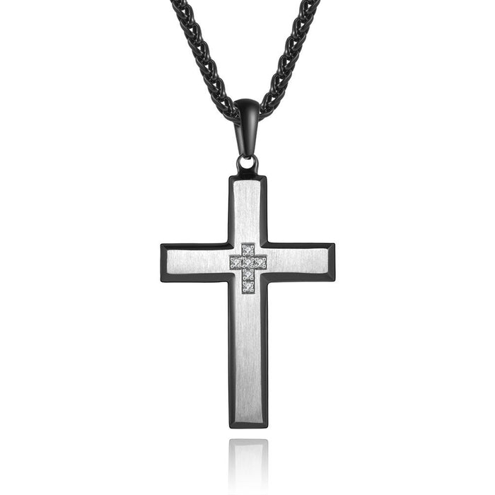 Beveled Cross Stainless Steel Men's Pendant Necklace