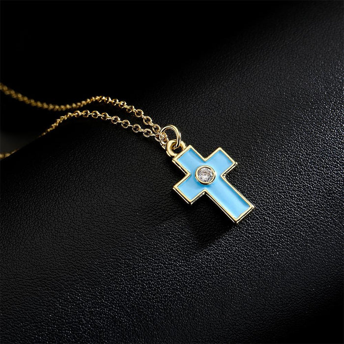 Personality Fashion Drip Oil Cross Pendant Gold Color Necklace