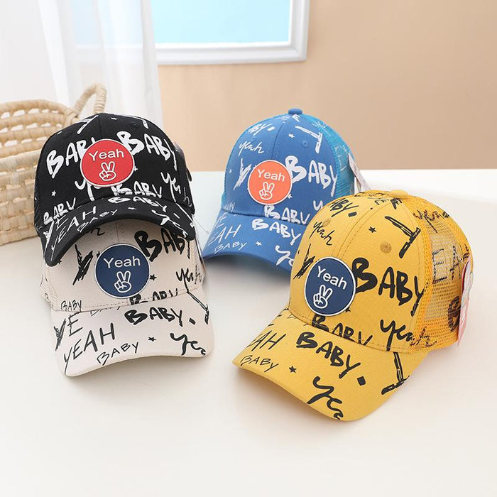 Summer BABY Graffiti Print Kids Sunshade Mesh Cap