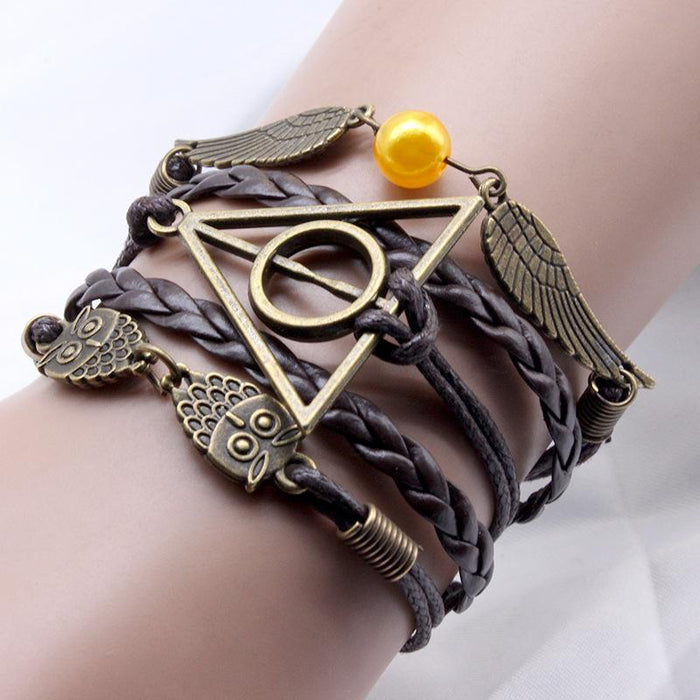 60Pcs Vintage Owl Wings Leather Rope Bracelet